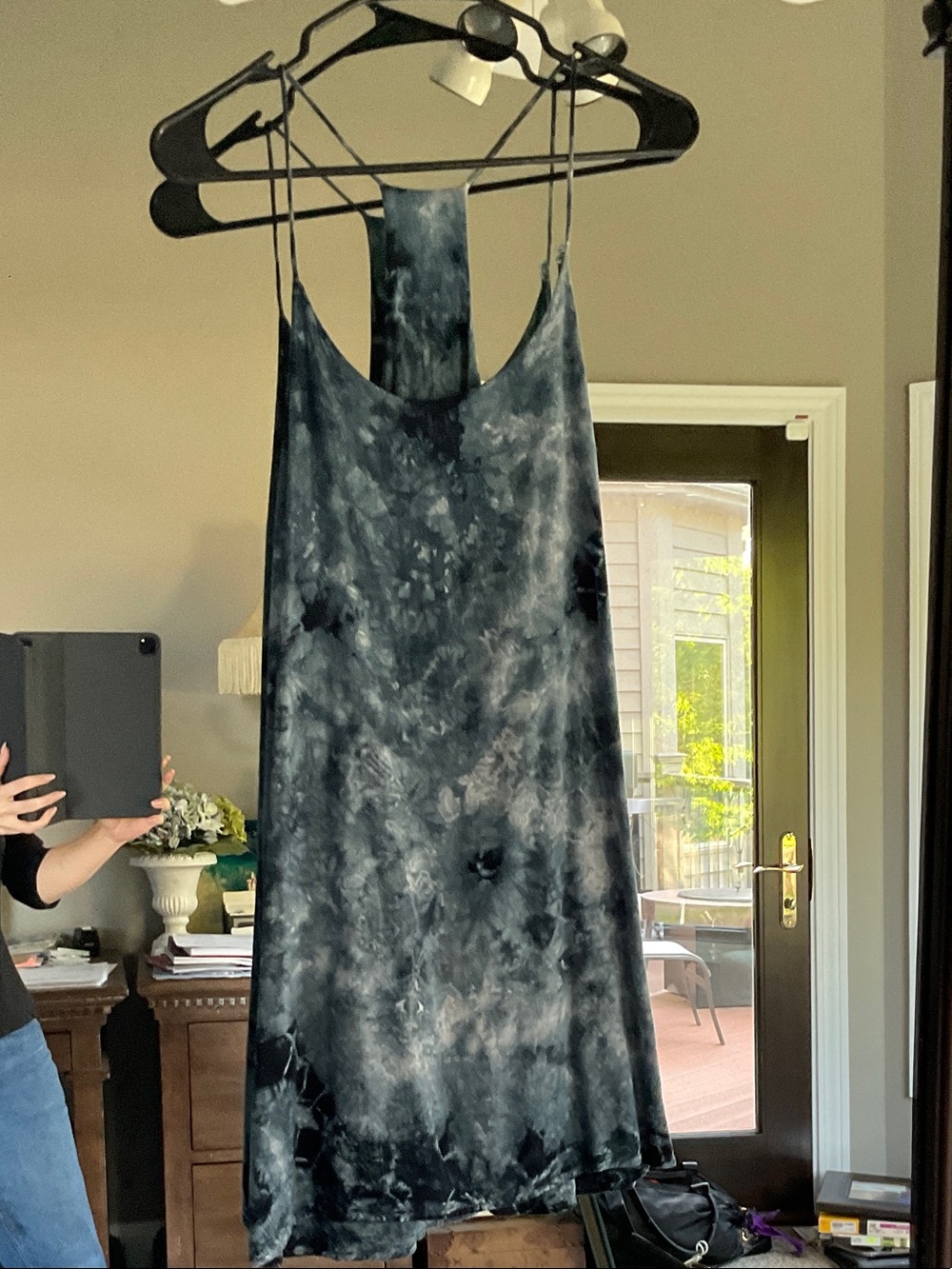 Storia Black and Gray Tie-Dye Slip Dress